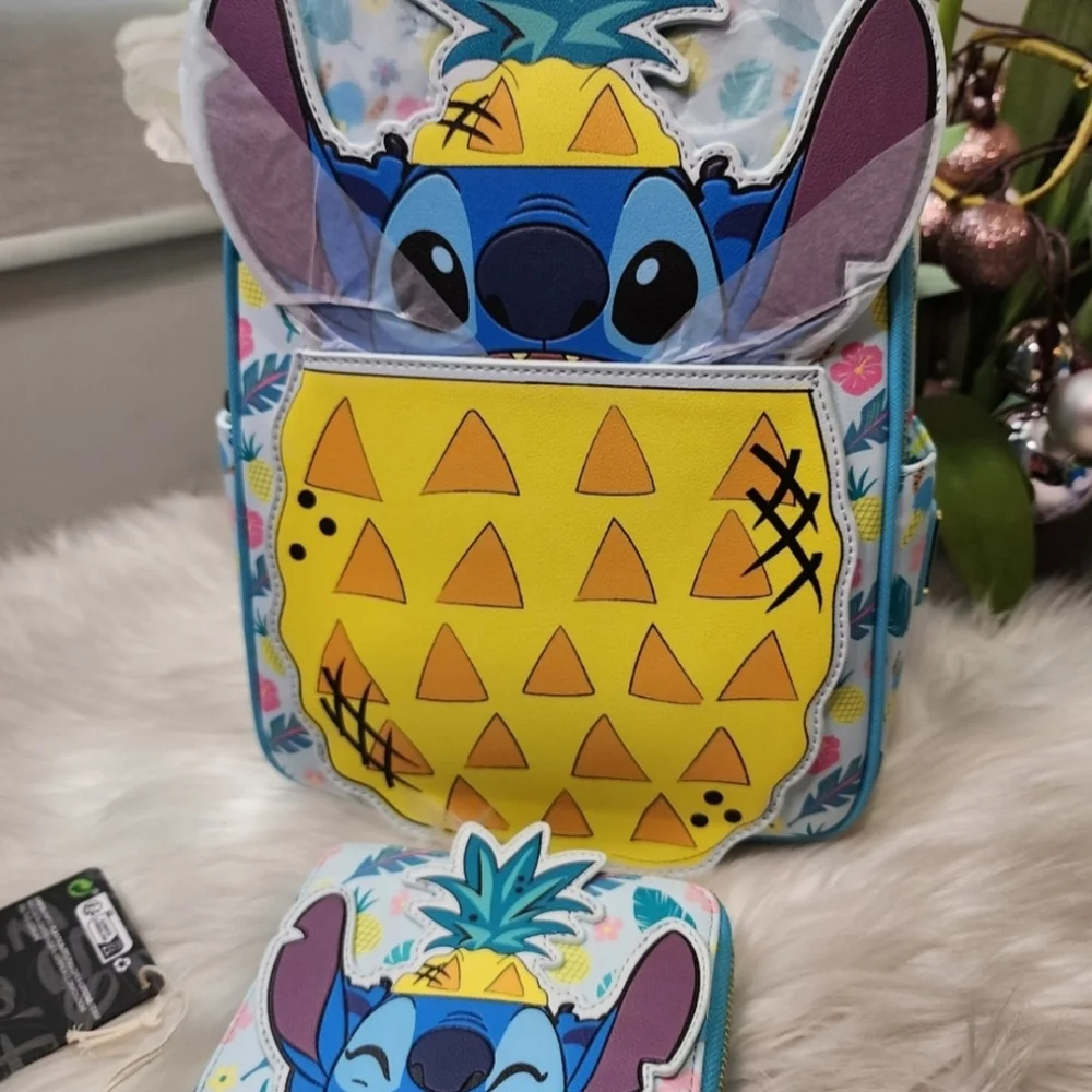 Set of 2Loungefly Disney Backpack: Pineapple Stitch Mini-Backpack&Wallet new